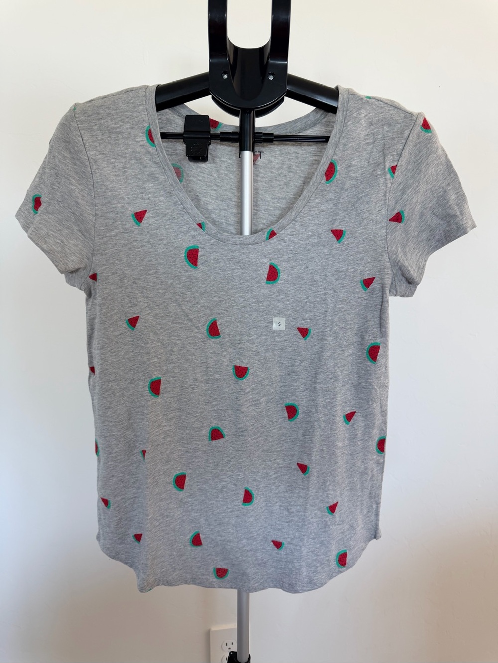 LOFT Gray Scoop Neck Tee with Watermelon Print
